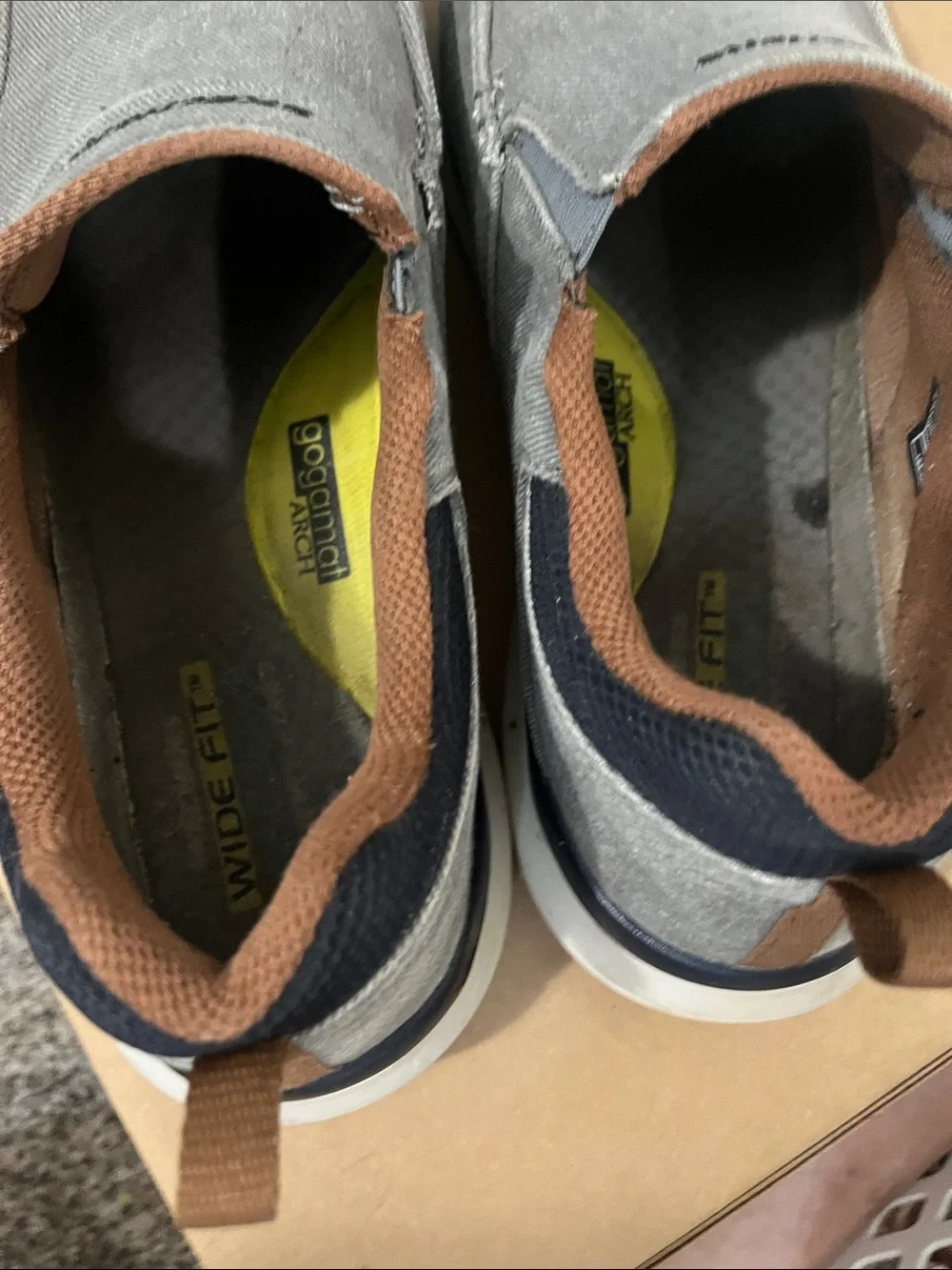 Skechers Gray Canvas Slip-On Loafers with Brown Lining